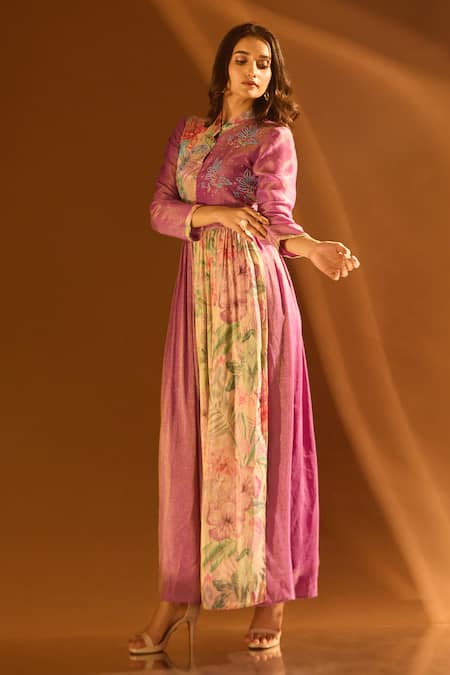 Shop_Samyukta Singhania_Purple Tissue, Shantoon Sequins Round Floral Embroidered Anarkali And Pant Set _Online_at_Aza_Fashions