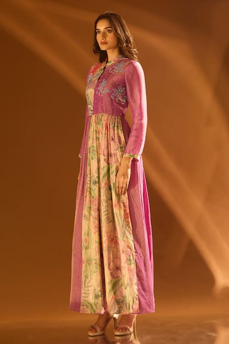 Shop_Samyukta Singhania_Purple Tissue, Shantoon Sequins Round Floral Embroidered Anarkali And Pant Set 