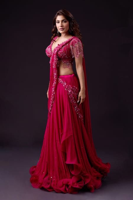 Archana Kochhar Pre-Draped Lehenga Saree With Floral Embroidered Blouse 