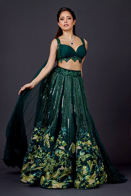 Archana Kochhar Green Silk, Net Sequins, Embroidery, The Forest Embellished Lehenga With Blouse Online at Aza Fashions Archana Kochhar_Green Silk, Net Sequins, Embroidery, The Forest Embellished Lehenga With Blouse_Online_at_Aza_Fashions