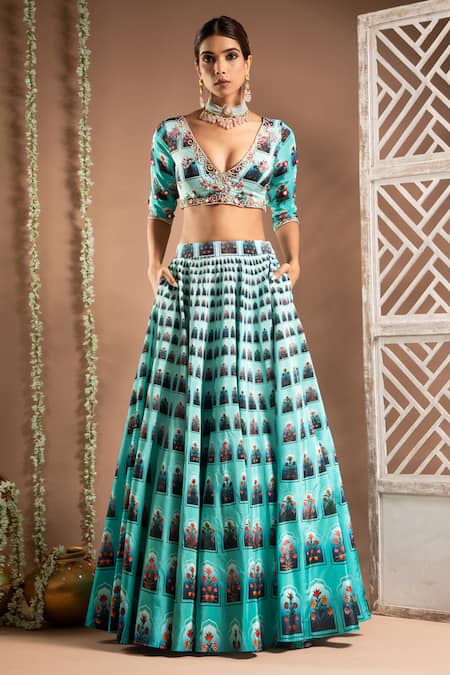 Ahi Clothing Floral Jharokha Print Lehenga With Bustier 