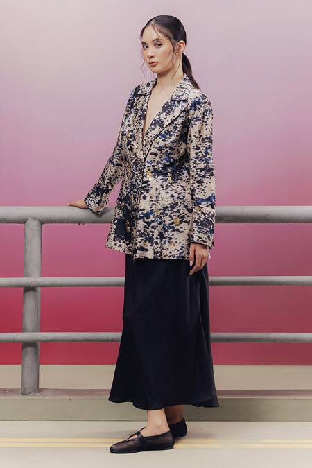 Buy Kavya Singh Kundu Beige Silk Sequins Brenham Metal Embroidered Blazer Online at Aza Fashions Buy_Kavya Singh Kundu_Beige Silk Sequins Brenham Metal Embroidered Blazer _Online_at_Aza_Fashions