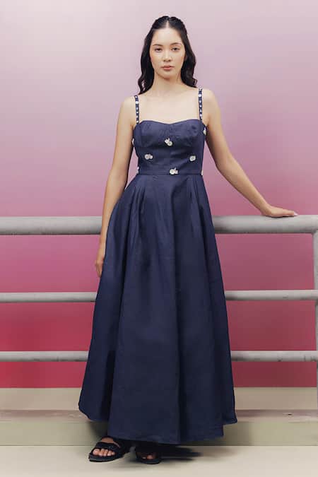 Buy Kavya Singh Kundu Black Denim Embroidery Bandeau Neck Dom Shell And Diamond Dress Online at Aza Fashions Buy_Kavya Singh Kundu_Black Denim Embroidery Bandeau Neck Dom Shell And Diamond Dress _Online_at_Aza_Fashions