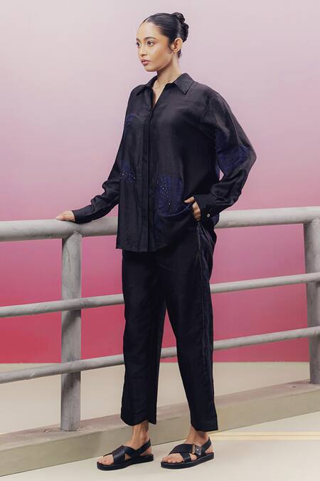 Buy Kavya Singh Kundu Black Silk Beads, Sequins Graize Leaf Applique Embroidered Shirt And Pant Set Online at Aza Fashions Buy_Kavya Singh Kundu_Black Silk Beads, Sequins Graize Leaf Applique Embroidered Shirt And Pant Set _Online_at_Aza_Fashions
