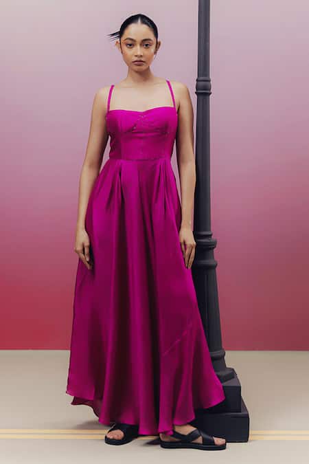 Shop_Kavya Singh Kundu_Pink Silk Beads Sweetheart Neck Payne Work Maxi Dress _at_Aza_Fashions