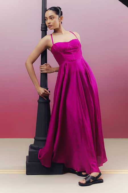 Buy_Kavya Singh Kundu_Pink Silk Beads Sweetheart Neck Payne Work Maxi Dress _Online_at_Aza_Fashions