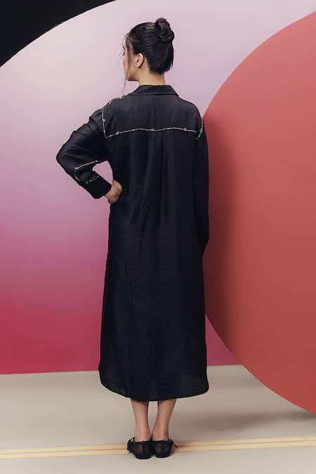 Shop_Kavya Singh Kundu_Black Silk Beads, Stones Collared Yung And Embroidered Dress _at_Aza_Fashions
