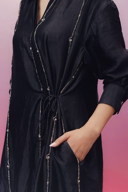Kavya Singh Kundu_Black Silk Beads, Stones Collared Yung And Embroidered Dress _Online_at_Aza_Fashions
