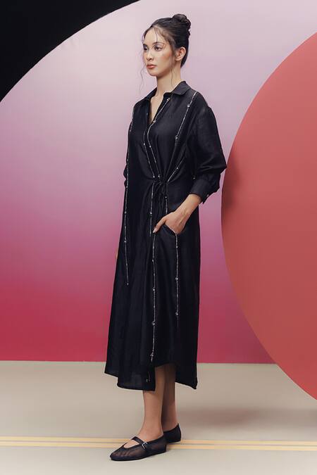 Buy_Kavya Singh Kundu_Black Silk Beads, Stones Collared Yung And Embroidered Dress _Online_at_Aza_Fashions