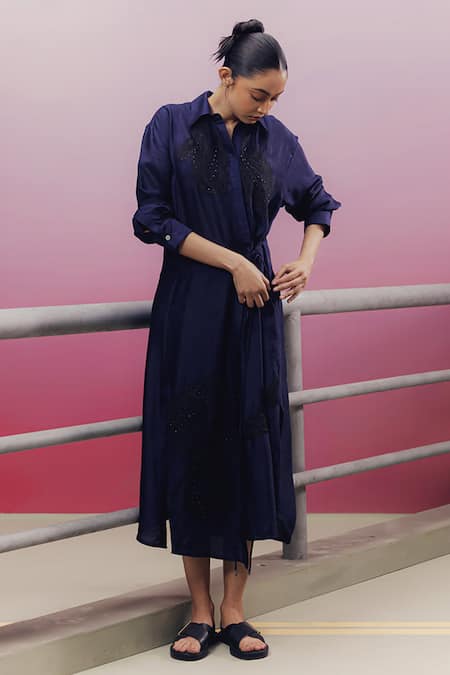 Kavya Singh Kundu Zoe Handwoven Silk Midi Shirt Dress 