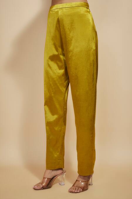 Masumi Mewawalla Yellow Tissue, Modal, Silk, Satin Block Embroidered Asymmetric Kaftan With Pant Online at Aza Fashions Masumi Mewawalla_Yellow Tissue, Modal, Silk, Satin Block Embroidered Asymmetric Kaftan With Pant _Online_at_Aza_Fashions