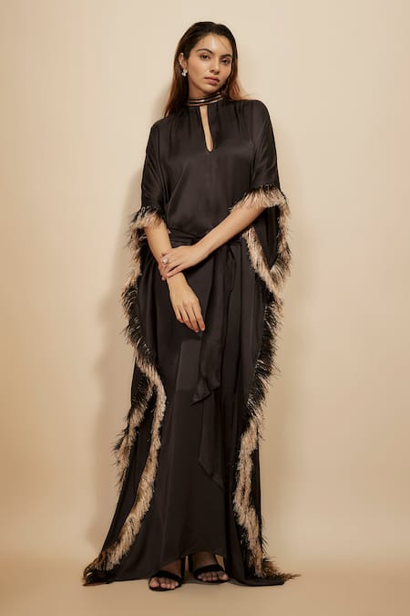 Masumi Mewawalla Fringes Embroidered Tie-Up Belt Kaftan 