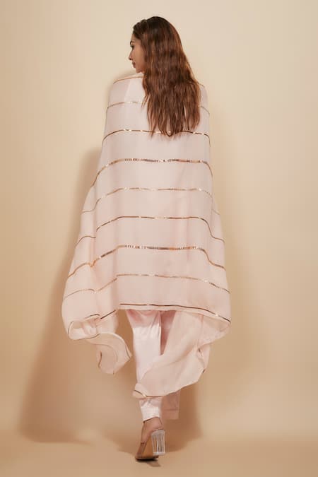 Shop Masumi Mewawalla Pink Lycra, Crepe, Silk Sequins, Beads V-neck Embroidered Kaftan With Pant at Aza Fashions Shop_Masumi Mewawalla_Pink Lycra, Crepe, Silk Sequins, Beads V-neck Embroidered Kaftan With Pant _at_Aza_Fashions