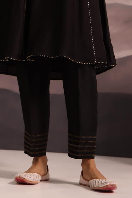 OMI Black Silk Lace, Sequins, Beads Round Neck Hand Embroidered Choga Kurta Pant Set Online at Aza Fashions OMI_Black Silk Lace, Sequins, Beads Round Neck Hand Embroidered Choga Kurta Pant Set _Online_at_Aza_Fashions