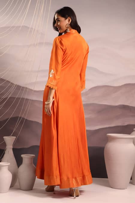 Omi Silk Floral Embroidered Kalidar Kurta 