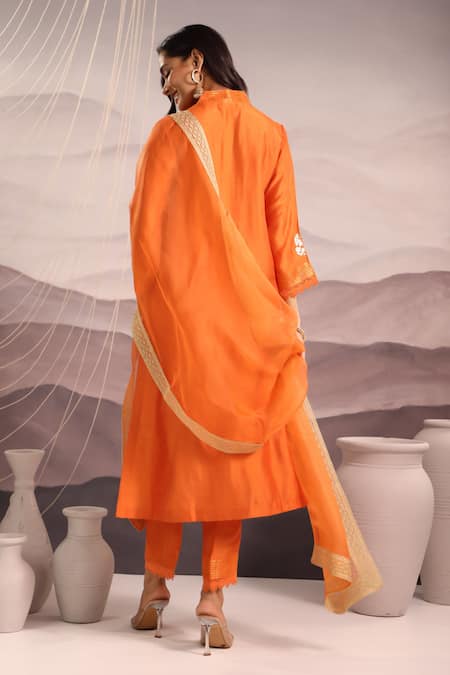 OMI Silk Floral Sequin Embroidered Kurta & Pant Set 