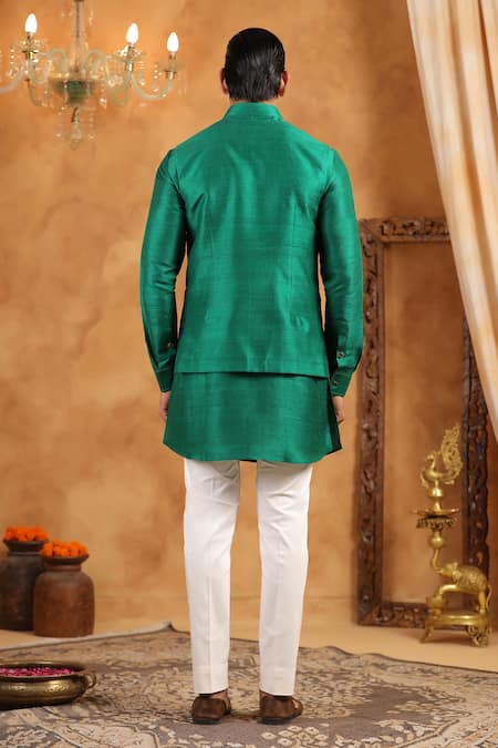 Shop_Raw & Rustic By Niti Bothra_Green Silk Raw Plain Bundi _at_Aza_Fashions