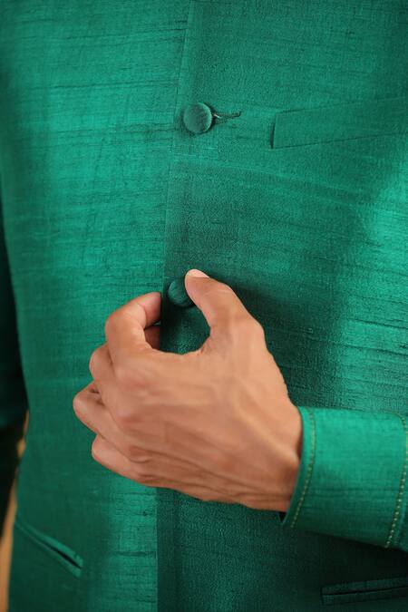 Buy_Raw & Rustic By Niti Bothra_Green Silk Raw Plain Bundi 