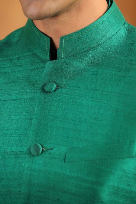 Shop_Raw & Rustic By Niti Bothra_Green Silk Raw Plain Bundi 