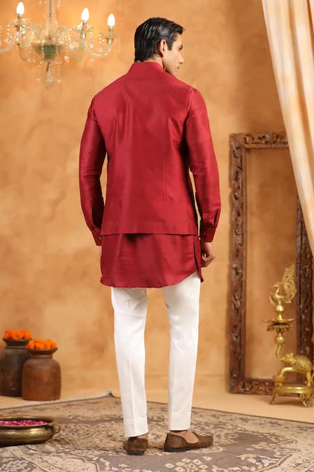 Shop_Raw & Rustic By Niti Bothra_Red Silk Plain Raw Bundi _at_Aza_Fashions