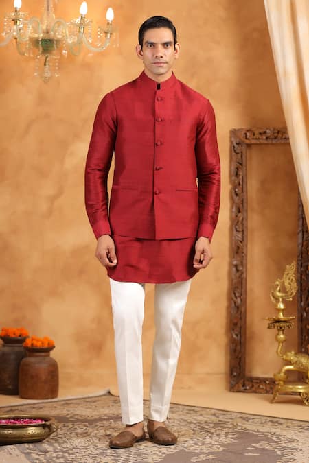 Raw & Rustic By Niti Bothra Red Silk Plain Raw Bundi Online at Aza Fashions Raw & Rustic By Niti Bothra_Red Silk Plain Raw Bundi _Online_at_Aza_Fashions