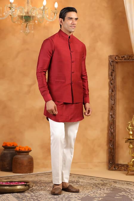 Buy_Raw & Rustic By Niti Bothra_Red Silk Plain Raw Bundi _Online_at_Aza_Fashions
