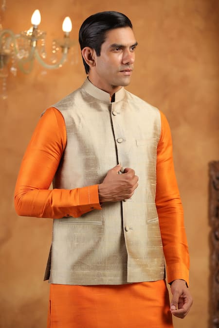 Raw & Rustic By Niti Bothra_Gold Silk Raw Bundi _at_Aza_Fashions