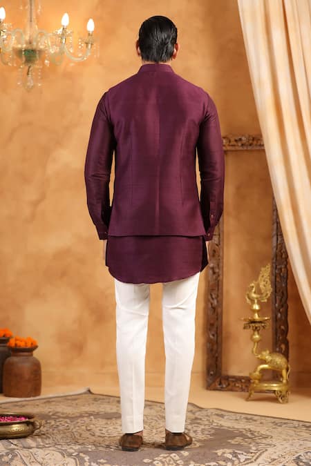 Shop_Raw & Rustic By Niti Bothra_Wine Silk Classic Raw Bundi _at_Aza_Fashions