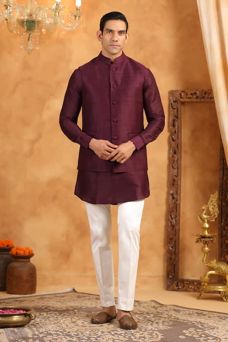 Raw & Rustic By Niti Bothra_Wine Silk Classic Raw Bundi _Online_at_Aza_Fashions