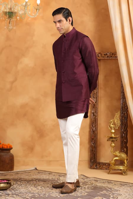 Buy_Raw & Rustic By Niti Bothra_Wine Silk Classic Raw Bundi _Online_at_Aza_Fashions