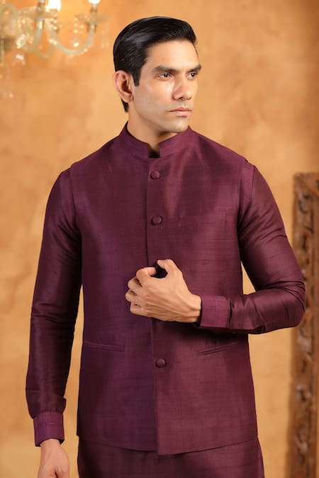 Shop_Raw & Rustic By Niti Bothra_Wine Silk Classic Raw Bundi _Online_at_Aza_Fashions
