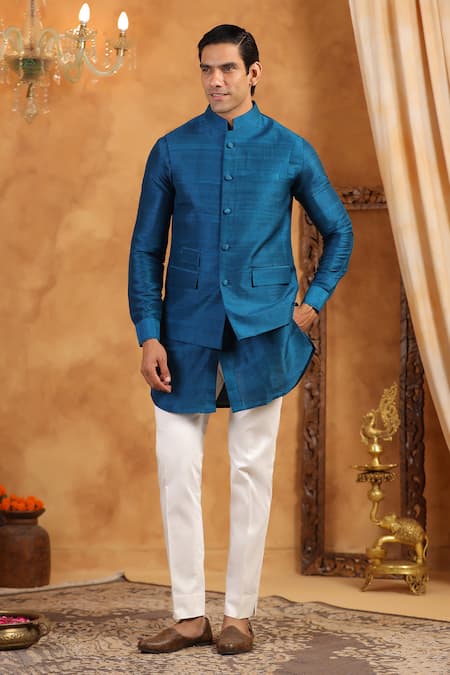 Raw & Rustic By Niti Bothra Solid Raw Silk Blue Bundi 
