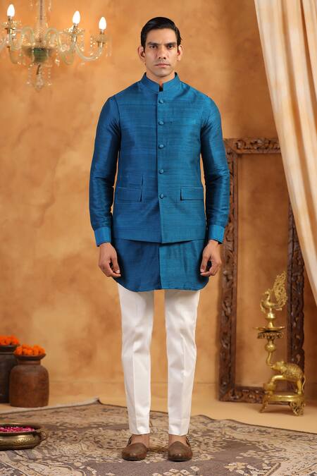 Raw & Rustic By Niti Bothra_Blue Silk Solid Raw Bundi _Online_at_Aza_Fashions