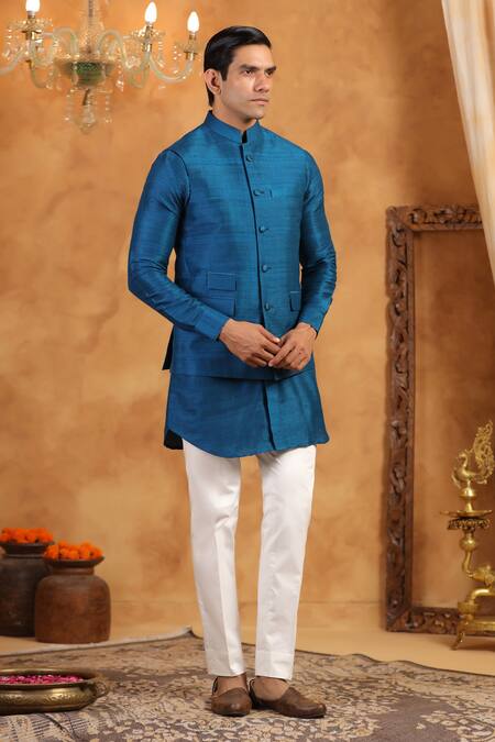 Buy_Raw & Rustic By Niti Bothra_Blue Silk Solid Raw Bundi _Online_at_Aza_Fashions