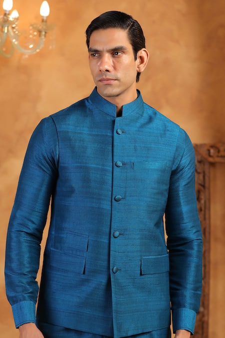 Raw & Rustic By Niti Bothra_Blue Silk Solid Raw Bundi _at_Aza_Fashions