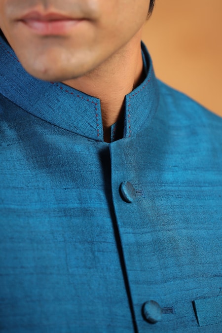 Buy_Raw & Rustic By Niti Bothra_Blue Silk Solid Raw Bundi 