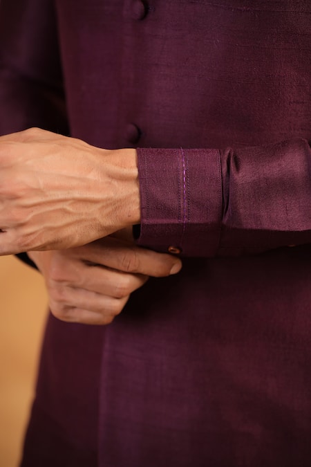 Raw & Rustic By Niti Bothra_Wine Silk Classic Solid Kurta _at_Aza_Fashions