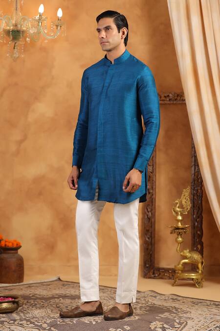 Raw & Rustic By Niti Bothra_Blue Silk Plain Solid Kurta _Online_at_Aza_Fashions