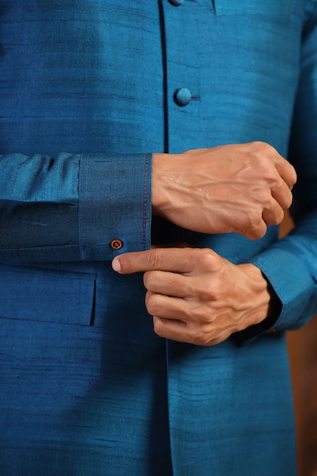 Shop_Raw & Rustic By Niti Bothra_Blue Silk Plain Solid Kurta _Online_at_Aza_Fashions