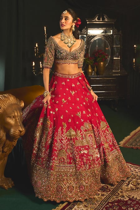 Roqa Ahmar Zardozi Embroidered Bridal Lehenga Set 