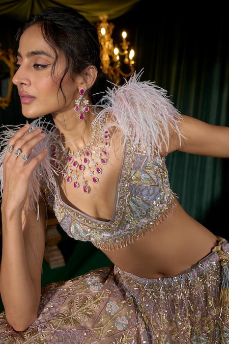 Buy Roqa Purple Net Zari, Sequins, Embroidery Shirin Scallop Lehenga And Blouse Set Online at Aza Fashions Buy_Roqa_Purple Net Zari, Sequins, Embroidery Shirin Scallop Lehenga And Blouse Set _Online_at_Aza_Fashions