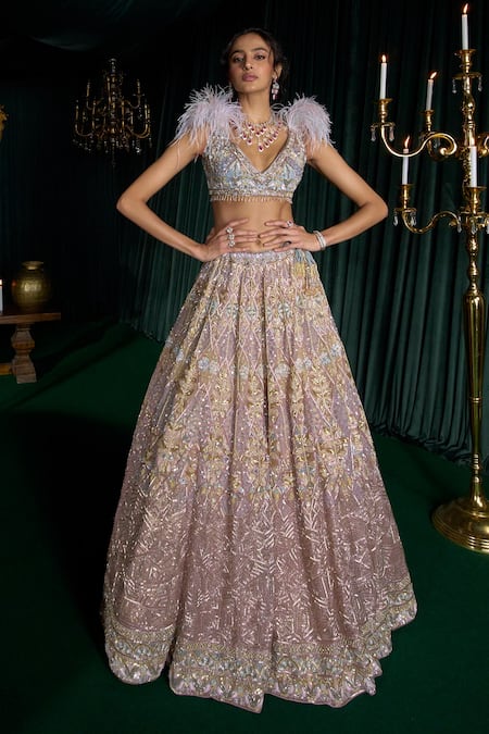 Roqa Shirin Sequin Scallop Embroidered Lehenga & Blouse Set 