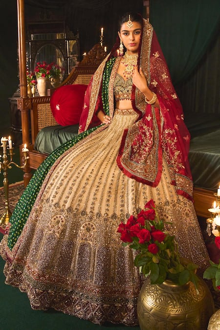 Buy Roqa Gold Net Embroidery, Sequins Sweetheart Zarafat Vintage Zari Bridal Lehenga Set Online at Aza Fashions Buy_Roqa_Gold Net Embroidery, Sequins Sweetheart Zarafat Vintage Zari Bridal Lehenga Set _Online_at_Aza_Fashions