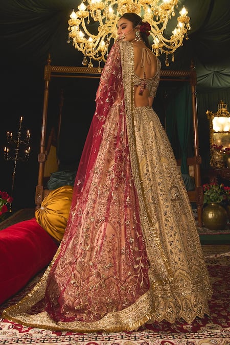Roqa Zarir Mughal Floral Embroidered Bridal Lehenga Set 
