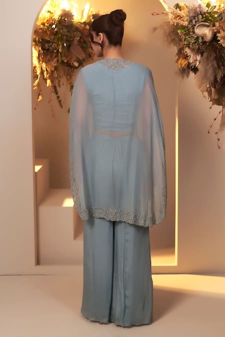 Baidehi Pearl Embroidered Cape Palazzo Set 