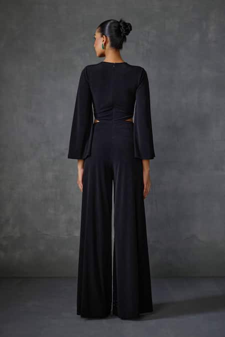 Shop Namrata Joshipura Black Jersey Beads, Embroidery Round Winter Garden Embellished Cut-out Jumpsuit at Aza Fashions Shop_Namrata Joshipura_Black Jersey Beads, Embroidery Round Winter Garden Embellished Cut-out Jumpsuit _at_Aza_Fashions