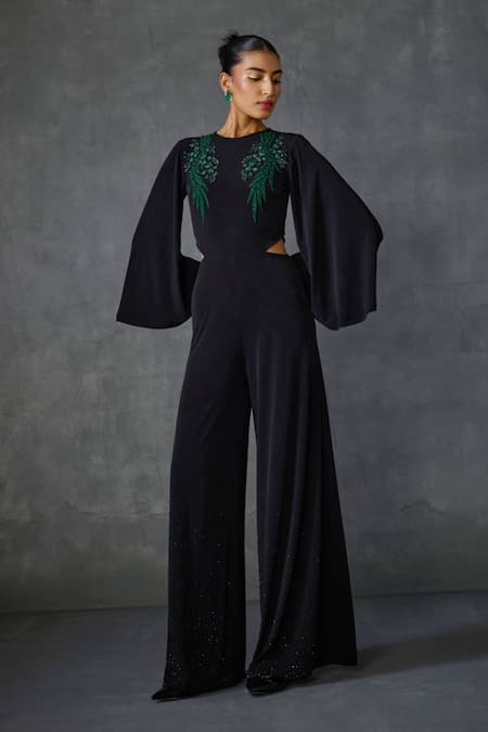 Buy Namrata Joshipura Black Jersey Beads, Embroidery Round Winter Garden Embellished Cut-out Jumpsuit Online at Aza Fashions Buy_Namrata Joshipura_Black Jersey Beads, Embroidery Round Winter Garden Embellished Cut-out Jumpsuit _Online_at_Aza_Fashions