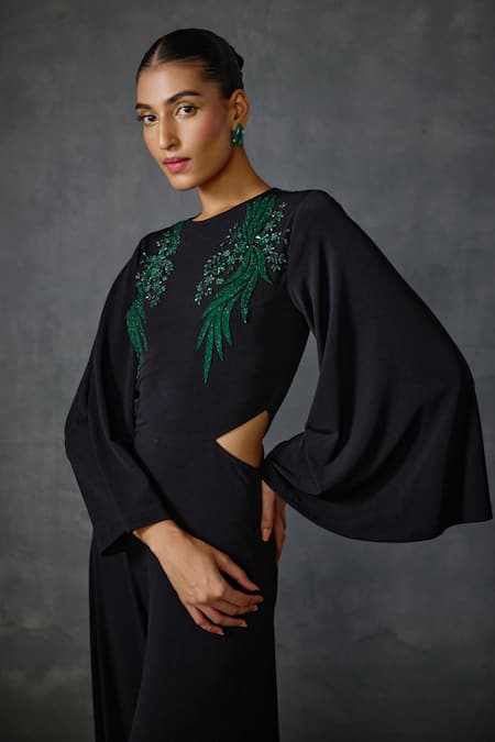 Buy Namrata Joshipura Black Jersey Beads, Embroidery Round Winter Garden Embellished Cut-out Jumpsuit Buy_Namrata Joshipura_Black Jersey Beads, Embroidery Round Winter Garden Embellished Cut-out Jumpsuit