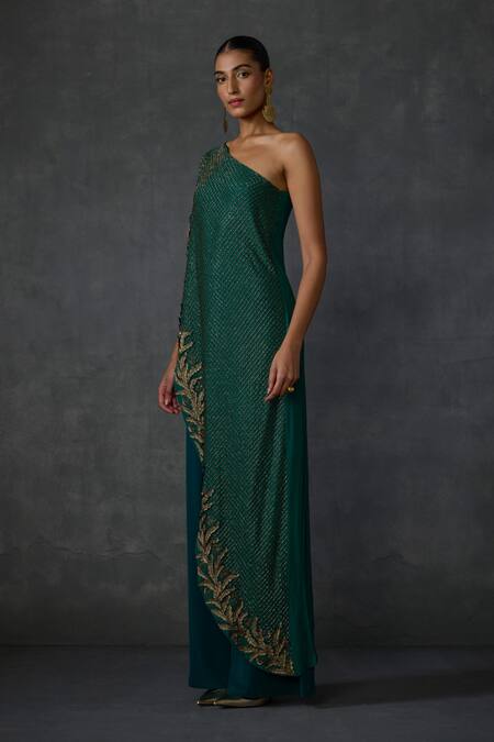 Buy Namrata Joshipura Green Jersey Beads, Embroidery Autumn Fern Embellished Overlap Panel Jumpsuit Online at Aza Fashions Buy_Namrata Joshipura_Green Jersey Beads, Embroidery Autumn Fern Embellished Overlap Panel Jumpsuit _Online_at_Aza_Fashions