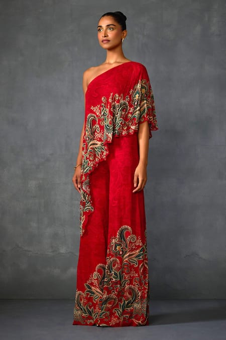 Buy Namrata Joshipura Red Georgette Sequins, Beads One Shoulder Paisley Print Jumpsuit Online at Aza Fashions Buy_Namrata Joshipura_Red Georgette Sequins, Beads One Shoulder Paisley Print Jumpsuit _Online_at_Aza_Fashions